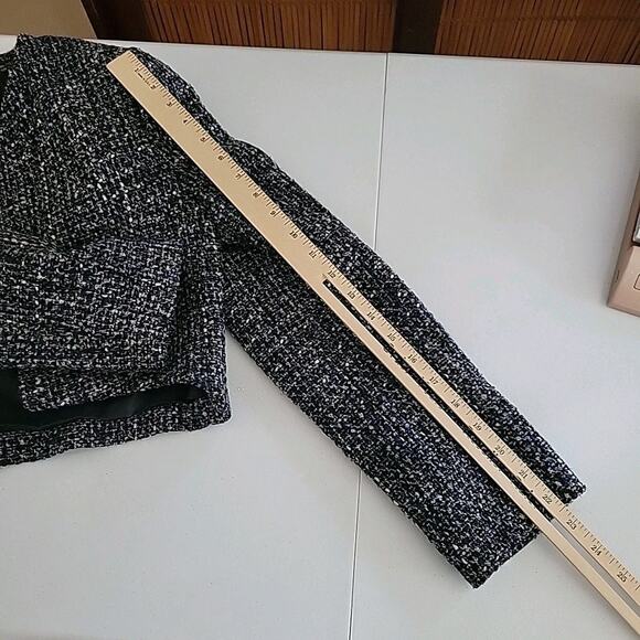 Andre Badi Tweed Open Front Long Sleeve Cropped Jacket Academia Classic Preppy - Picture 6 of 8